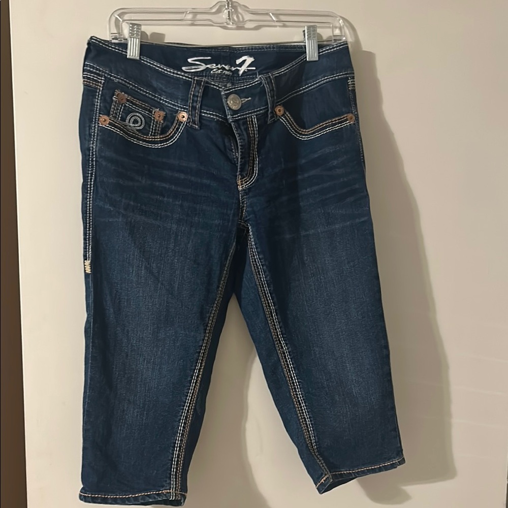 Seven7 Blue Ankle Cropped Jeans with Distressed Look
